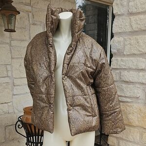 New W Tag Nanushka Women's Hide Brown Snake Vinyl Print Puffer Jacket XXS
